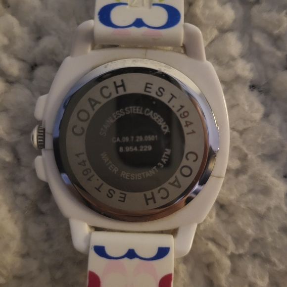 Coach White and Silver Watch Silicone Watch Band - Picture 2 of 6
